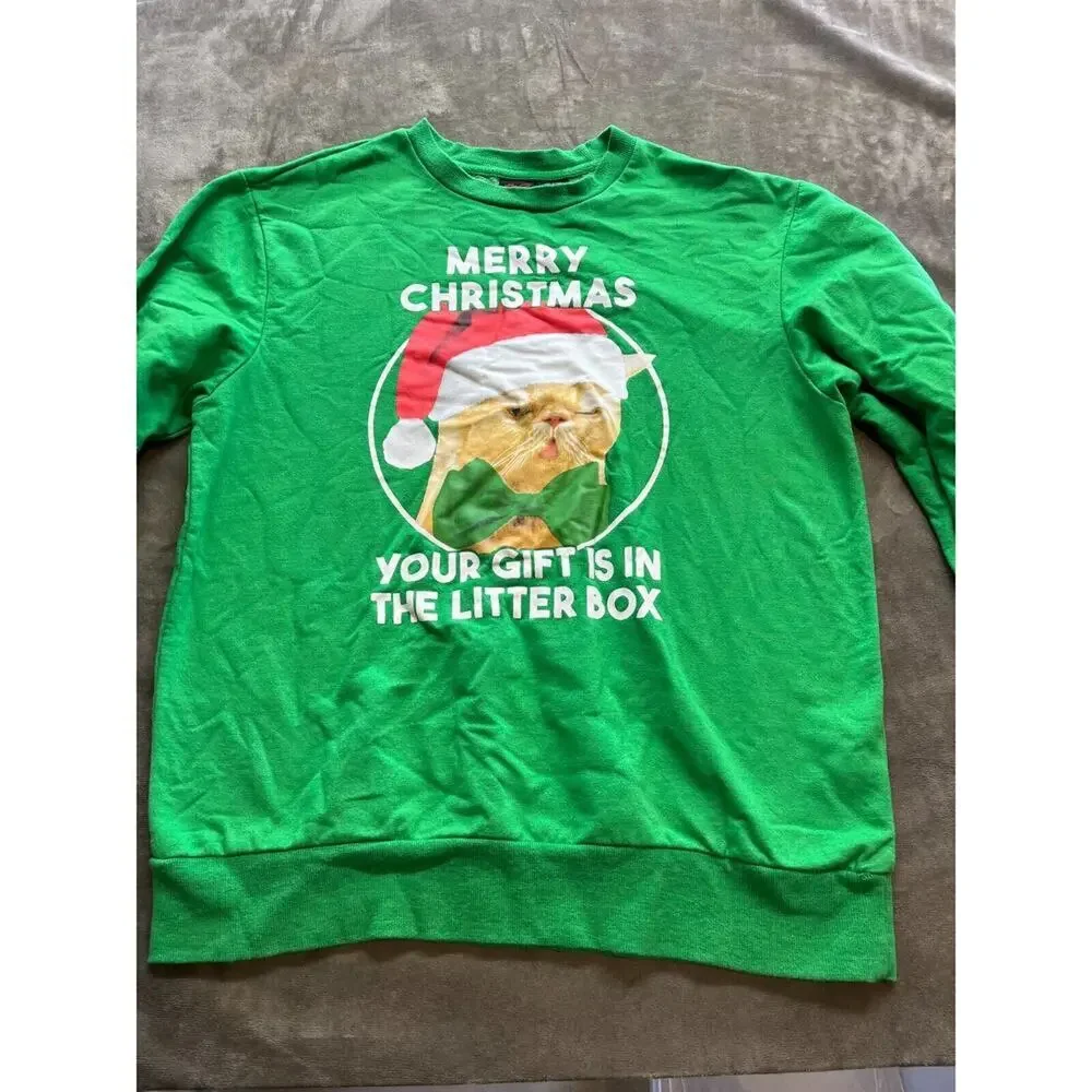 Funny Christmas Cat Graphic shirt Your Gift Is In The Litter Box Adult Medium